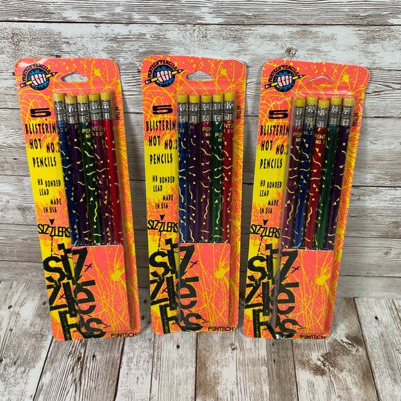 Lot of 3 Vintage PENTECH Sizzlers 5 Pack No. 2 Designer Pencils 77406 USA NEW - Picture 1 of 6